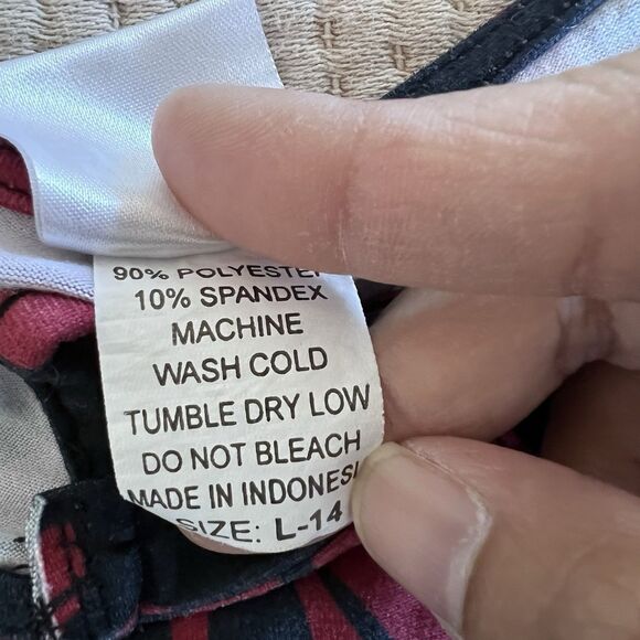 Hula Bay Hawaiian Top Women Large Red Floral Tropical Short Sleeve Stretch - Picture 5 of 6